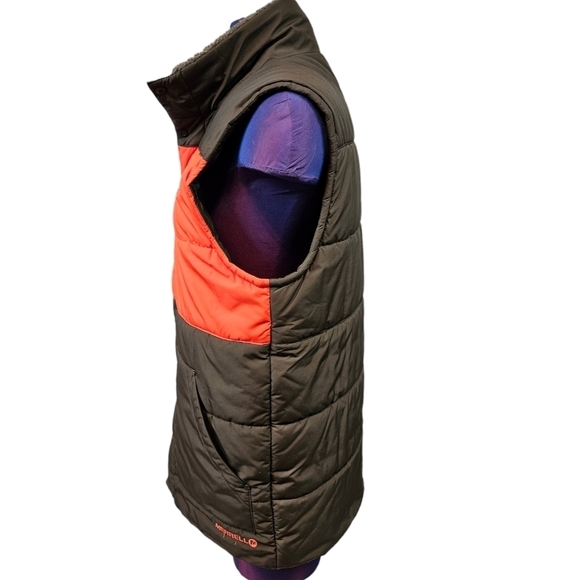 Merrell Ditmar Front Zip Blaze Orange & Brown Quilted Puffer Vest Size Small Men - Picture 3 of 9